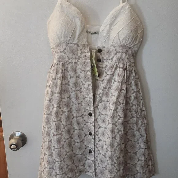 Womens Sundress 4 XS Beige Cotton - Picture 3 of 8